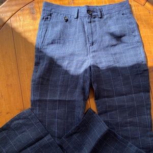 Mens Baird McNutt Irish linen navy blue window pane plaid pants size 30x32